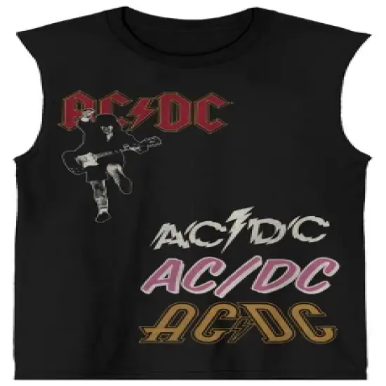 ACDC Random Placement Logos Crew Neck Sleeveless Adult Black Muscle Tank Top image {2}