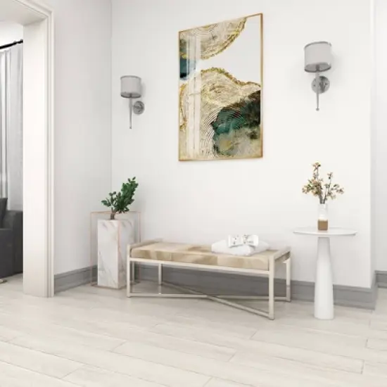 Contemporary Stainless Steel Rectangular Cowhide Bench - Olivia & May image {17}