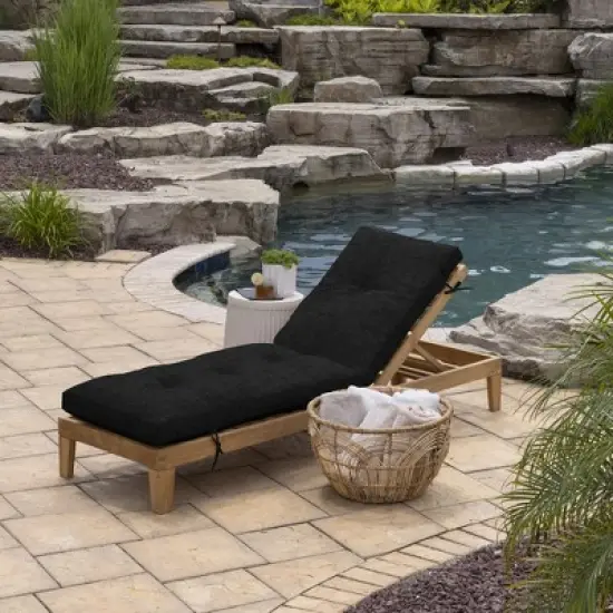 ARDEN Outdoor Plush Modern Tufted Chaise Cushion, 76 x 22, Water Repellent, Fade Resistant, Tufted Cushion for Chaise Lounger 76 x 22, Black Leala image {2}