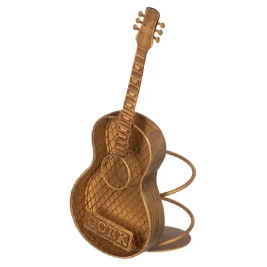 Vintiquewise Decorative Metal Guitar Shape Wine Bottle and Cork Holder &ndash; A Unique Home Decor Piece and Countertop Accessory image {3}