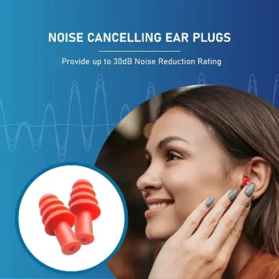 Quality Silicone Reusable Ear Plugs - 10 Pairs with 2 Plastic Cases 30dB Noise Cancelling with Strings for Adults Kids Sleeping Shooting Hunting Work image {1}