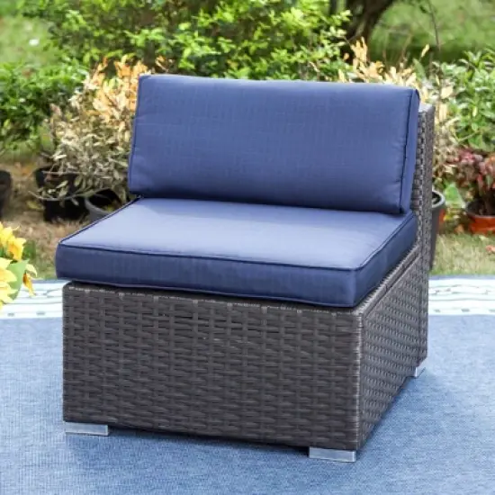 9pc All-Weather Patio Wicker Conversation Set with Cushions - Navy - Captiva Designs image {4}
