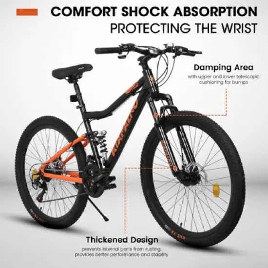 RISOKEYS 26 Inch Mountain Bike,21 Speed with High-Carbon Steel Frame Bike for Adults,Dual Disc Brake & Shock Fork Plus Shock Absorber image {3}