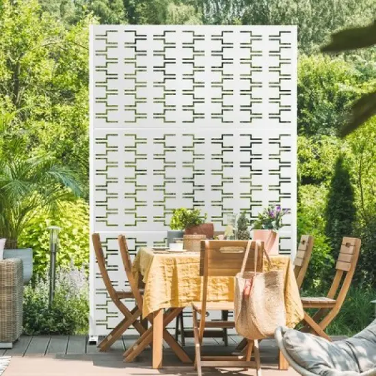PexFix 72 in. x 47 in. Outdoor Metal Privacy Screen Garden Fence in Bricks Pattern in White image {5}