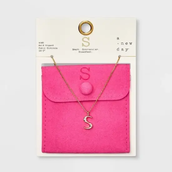 Gold Dipped Cubic Zirconia Initial Pendant Necklace - A New Day&trade; Gold image {22}