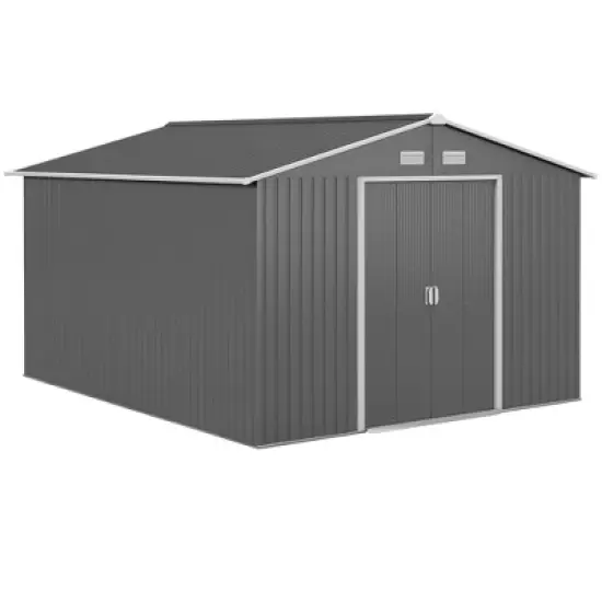 Outsunny 11' x 9' Metal Storage Shed Garden Tool House with Double Sliding Doors, 4 Air Vents for Backyard, Patio image {7}