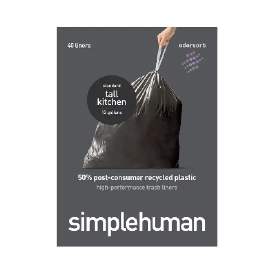 simplehuman Tall Kitchen Odorsorb Liners Trash Bags - 8-12 Gallon/40ct image {1}