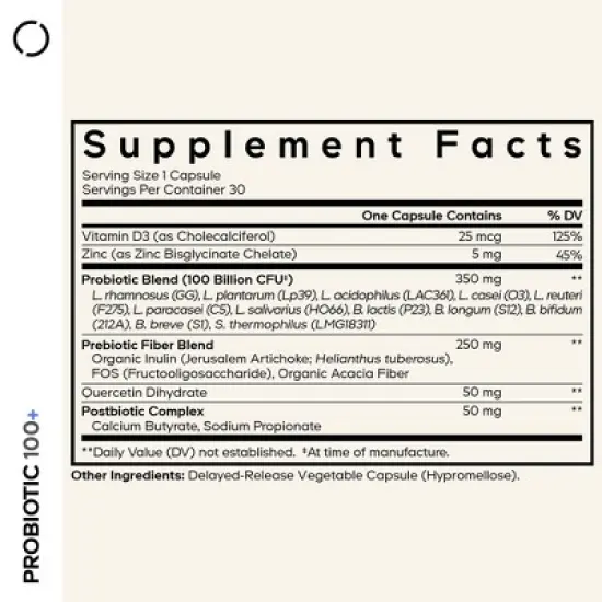 Codeage Probiotic+ 100 Billion CFU Supplement - 12-Strain Probiotic Blend,  Organic Prebiotic Fiber, Postbiotics, For Men & Women, 30 Capsules image {2}