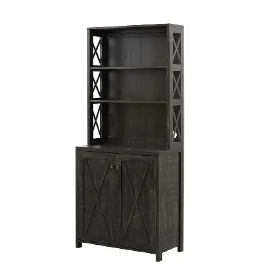 Home Source Elegant Charcoal Bar Cabinet | kitchen Cabinet with Microwave Stand image {5}