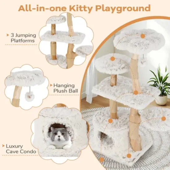 Costway 53&rdquo; Tall Modern Cat Tree w/ Natural Wood Branches Scratching Posts Pet Furniture Kitty Playground image {6}