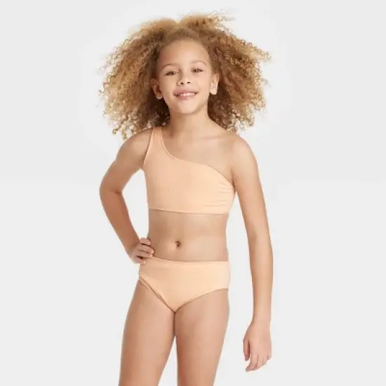 Girls' Solid Vacay Mode Bikini Sets - art class&trade; Peach Orange image {3}