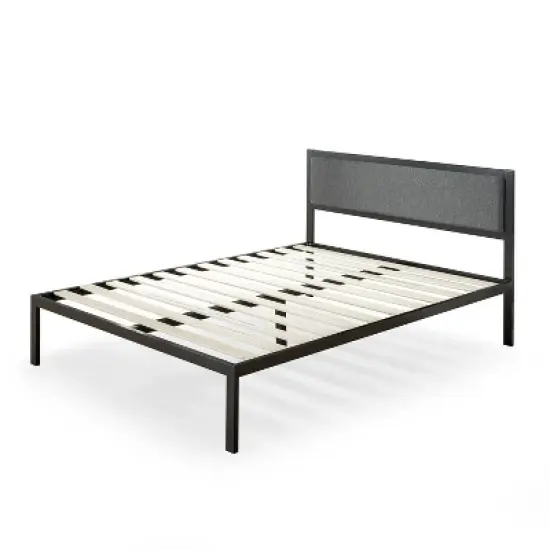Korey Platform Metal Bed Frame with Upholstered Headboard Black - Zinus image {7}