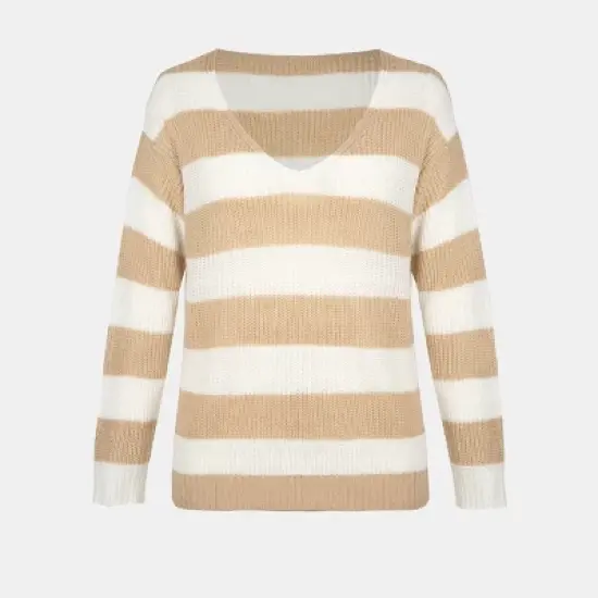 Women's Striped V-Neck Sweater - Cupshe image {1}