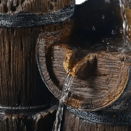 Teamson Home Outdoor Vintage 3-Tier Cascading Barrel Waterfall Fountain, Brown image {4}