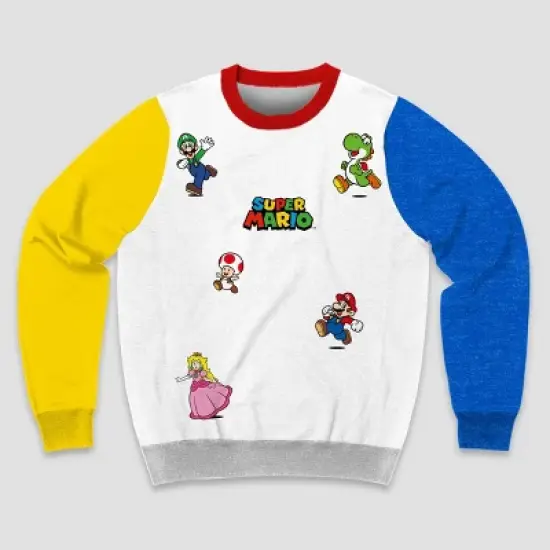 Men's Super Mario Graphic Pullover Sweatshirt - Yellow/White/Heathered Blue image {3}