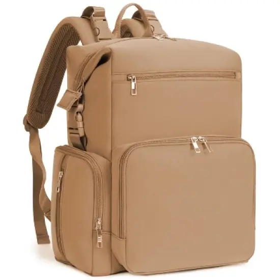 Itopfox Neoprene Waterproof Diaper Backpack for Parents with Changing Pad, Large Storage & 10 Pockets, Travel-Friendly Design (Oat) image {9}