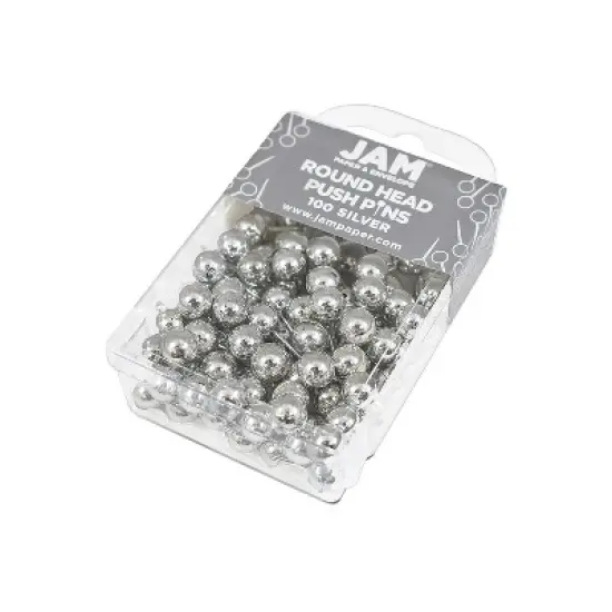JAM Paper Colored Map Thumb Tacks Silver Round Head Push Pins 2 Packs of 100 22432214A image {1}