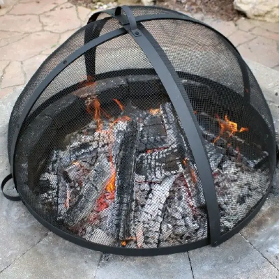 Sunnydaze Outdoor Heavy-Duty Steel Mesh Round Easy-Opening Camp Fire Pit Spark Screen Lid with Hinged Door -  Black image {1}