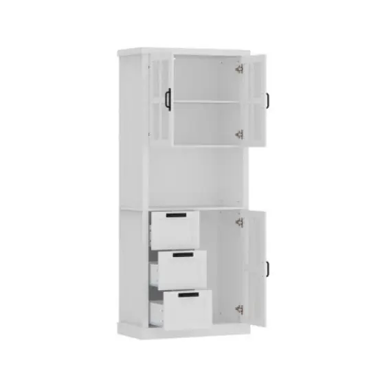 Famapy Modern Kitchen Pantry Cabinet,Tall Storage Organizer with Drawers,Glass Doors for Display,Floating Open Shelf,for Spices and Dishes image {9}