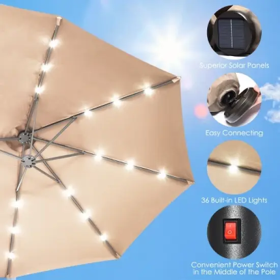 Costway 15Ft Patio Double-Sided Solar LED Market Umbrella Crank Base BeigeTanOrangeBurgundy image {6}