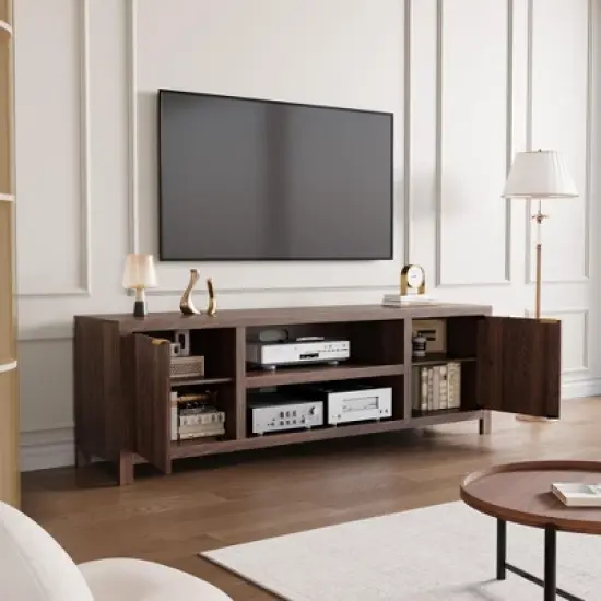 Garvee 70" TV Stand Entertainment Center with Storage, Fluted Door and Gold Handle, Wooden Media Console Cabinet for Living Room, Bedroom image {4}