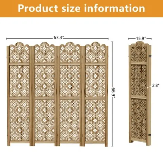 Lirago 68 in. Wood indoor Privacy Screens Garden Outdoor Fence 4 pieces Brown image {4}
