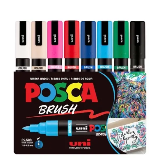 uniball 8pk POSCA Water-Based Paint Markers Reversible Brush Tip 1.0-4.0mm image {8}