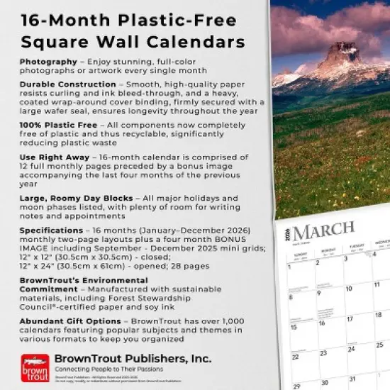BrownTrout Moonstruck 2026 12"x24" Hanging Square Wall Calendar Plastic-Free image {5}