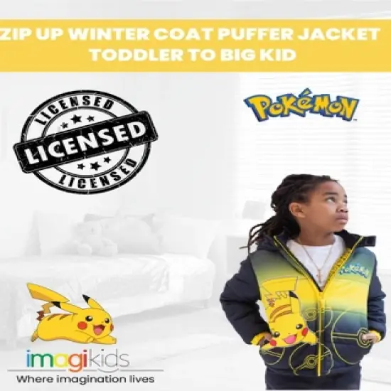 Pokemon Pikachu Zip Up Winter Coat Puffer Jacket Little Kid to Big Kid image {4}