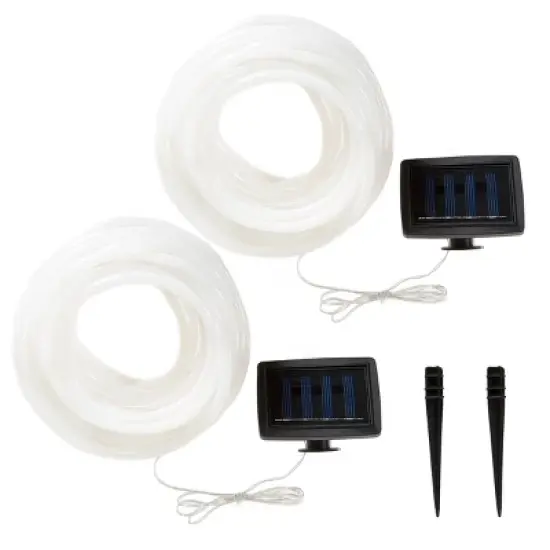 2-Pack - Solar Powered LED Rope Light Strand with White Bulbs, Steady or Twinkle Mode - Patio, Landscape and Wedding Decor by Pure Garden image {4}