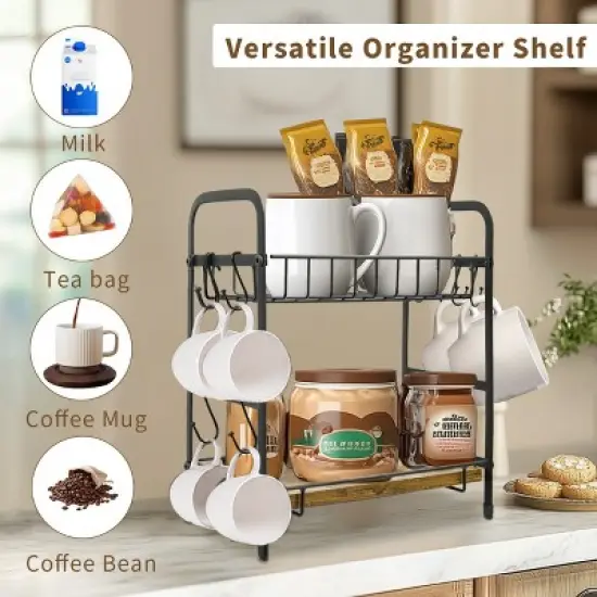 Artloge 2 Tier Mug Cup Holder Stand Coffee Bar Station Organizer Cup Drying Rack with 12 Hooks for Home Bar, Kitchens, Coffee Shop image {3}