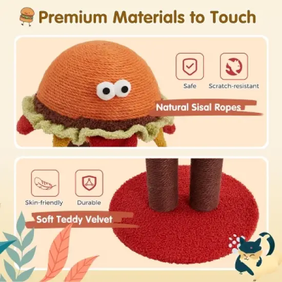 EROMMY 18.5" Hamburger Cat Tree, Cute Cat Scratcher With Dual Natural Durable Sisal Scratching Posts, Sisal Cat Scratcher Post For Indoor image {7}