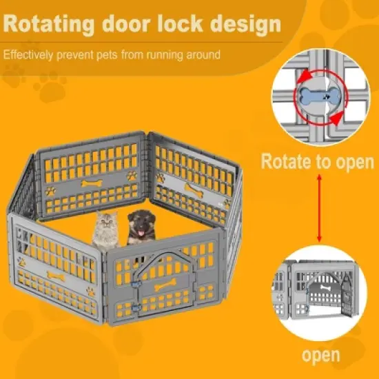 Decksplore 6-Panel Adjustable Pet Playpen with Safety Lock - Indoor/Outdoor Use, Gray image {3}
