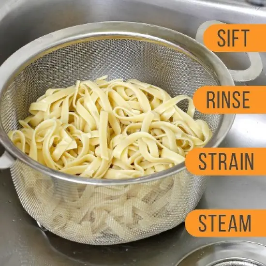 Stainless Steel Colander Strainer Basket - 3-Quart Colander with Resting Feet & Handles - Wide Rim Sieve image {3}