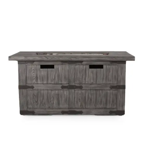 Arnton Outdoor 40000 BTU Rectangle Fire Pit Wood Gray - Christopher Knight Home image {8}