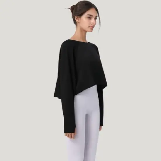 Anna-Kaci Active Women's Cropped Long Sleeve Active Top with Relaxed Fit and Crew Neck image {2}