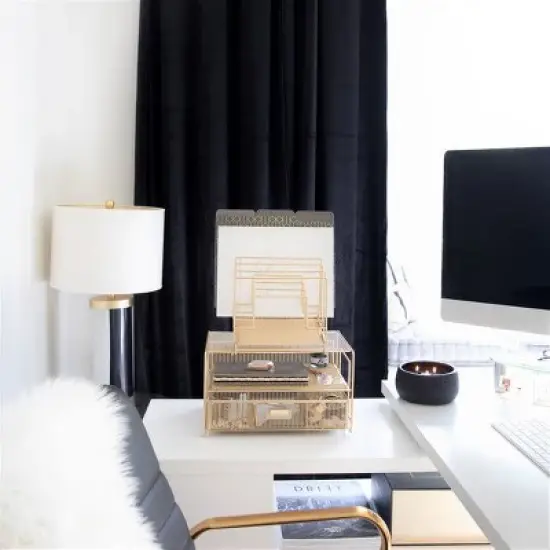 Blu Monaco Workspace Desk Organizer - Desktop Rack with Tiered File Sorters and Drawer for Office Supplies, Paper, Devices, and Folders image {1}