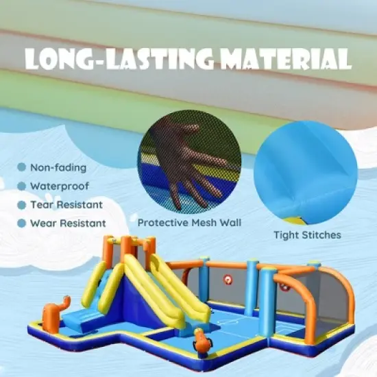 Costway Giant Soccer-Themed Inflatable Water Slide Bouncer W/ Splash Pool Without Blower image {5}