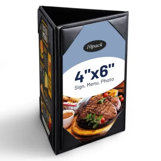 WeChef 10Packs 4"x 6" 3 Sides Table Tent Holder Menu Holder for Bar Cafe Restaurant Black image {9}