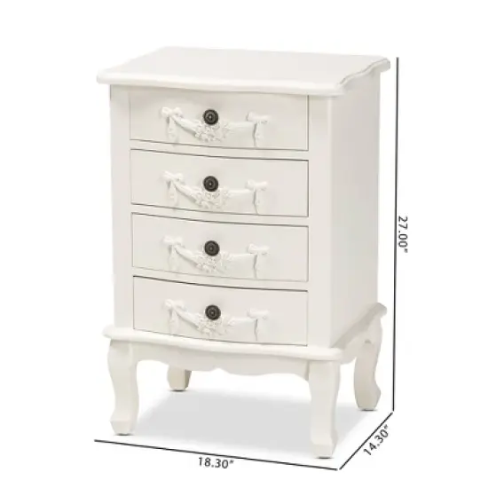 Callen Wood 4 Drawer Nightstand White - Baxton Studio image {9}