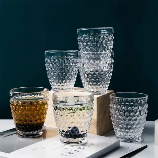 Slickblue Hobnail Tumbler Glass Set of 6, 10.25 oz & 13 oz, Clear & Mutlicolor Options image {1}