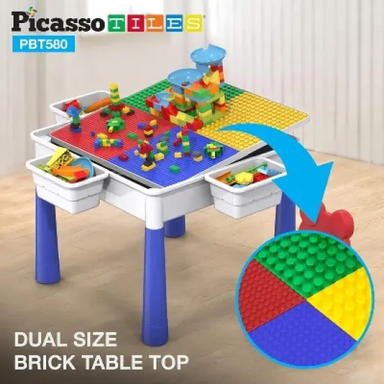PICASSO-TILES Bricks Building Blocks with Marble Run 581PCS, Activity Table and Chair for Kids, Construction STEM Educational Toy image {3}