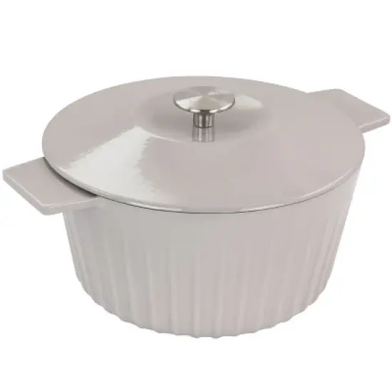 Gibson Enameled Cast Iron 5 Quart  Embossed Stripe Dutch Oven with Lid in Warm Grey image {1}
