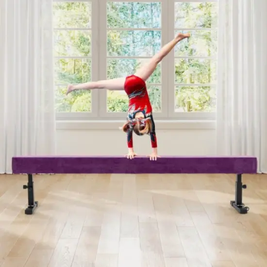 Costway 7.5 ft High and Low Gymnastics Beam with 3 Heights Heavy Duty Metal Legs & Wheels Purple/Blue/Pink image {1}