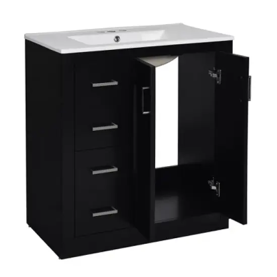 Bathroom Vanity with Ceramic Sink Combo,Solid Wood Frame Bathroom Storage Cabinet, Freestanding Vanity Set with 3 Drawers&Soft Closing Doors image {2}