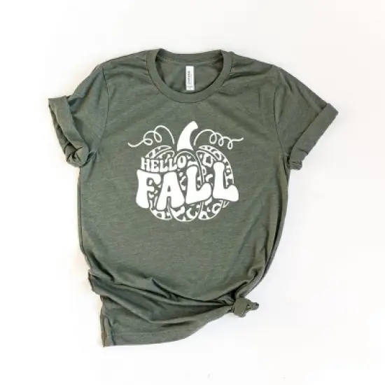 Simply Sage Market Women's Hello Fall Leopard Pumpkin Short Sleeve Graphic Tee image {2}