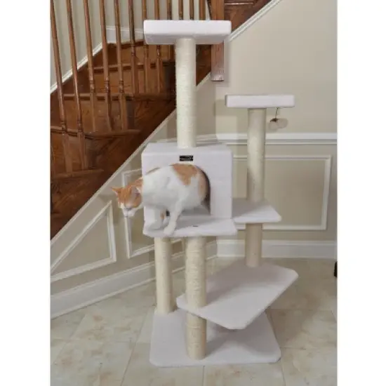 Armarkat Ivory 57" High Real Wood Cat Tree, Fleece Covered Cat Climber, B5701 image {5}