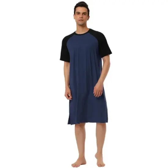 Lars Amadeus Men's  Comfy Lounge Soft Pajamas Loose Short Sleeves Sleep Nightgown Nightwear image {10}