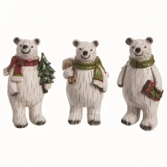 Transpac Set of 3 Small Resin Happy Polar Bear Figurines Christmas Home Decorations image {1}