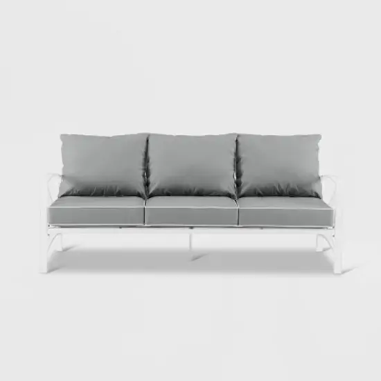 Kaplan Outdoor Metal Sofa White with Gray Cushions - Crosley image {2}